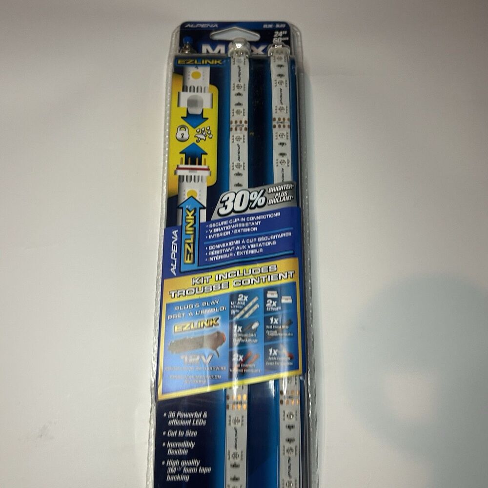 ALPENA MAX Blue Ezlink 24" 36 Powerful LED Light Strip Plug N Play 12v Flexible